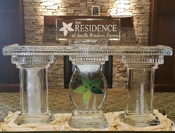 80 Inch Bar with Laminated Logo in Center Leg and Plaque n Top