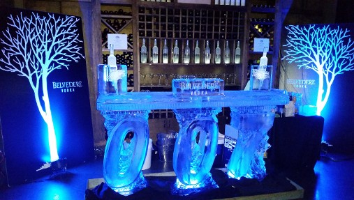James Bond Theme 80 Inch Bar with customized Bottle holders on each side of condiment holder