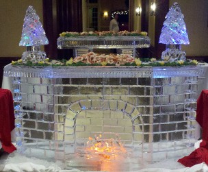 Ice Matters 80 Inch Free Standing Fireplace, Small Trees, Raised Tray