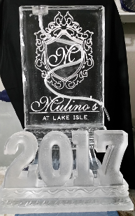 Single Pour Drink Luge with Snowfilled Logo and Carved Year in Front