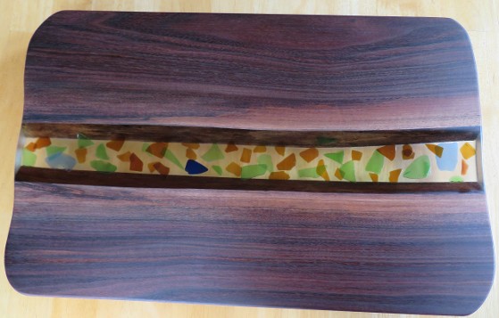 Treemendous Wood Creations Black Walnut Serving Board with Sea Glass in Clear Resin Treemendous Wood Creations Black Walnut Serving Board with Sea Glass in Clear Resin