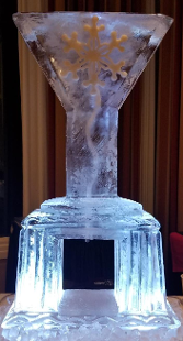 Martini Glass Facade Drink Luge with Snowfilled Snowflake