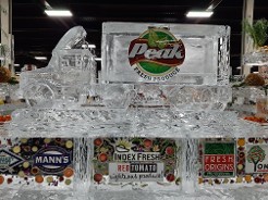 Peak Laminated Logo Frozen into block for truck and assorted laminated logos with produce frozen into blocks