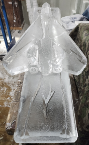 Double Track Shot Luge with Fighter Jet Frozen Over Tracks and Snowfilled Wording on Side Double Track Shot Luge with Fighter Jet Frozen Over Tracks and Snowfilled Wording on Side
