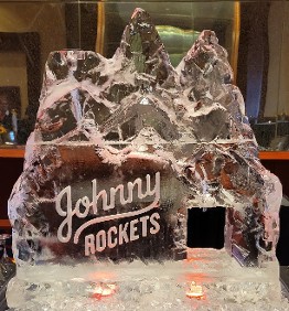 2-Block Carved Mountain Single Pour Drink Luge with Snowfilled Johnny Rockets Logo