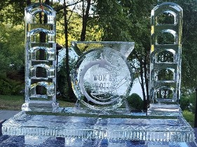 ice matters - dragon logo with shelf in center with sushi tower on each side - 54 inch base tray