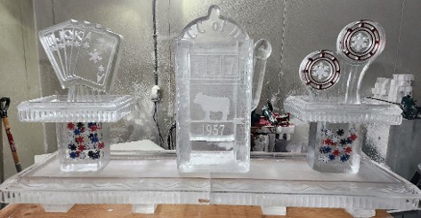 ice matters casino theme raw bar with slot machine shrimp tower in center