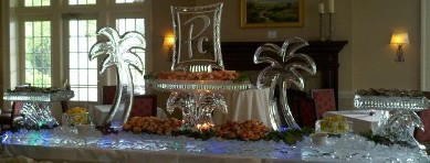 Ice Matters - 160 Inch Base tray with Logo on Raised Center Tray - Abstract Palm Tree on Each side with raised side tray on each end.