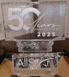 ice matters - snowfilled 50th anniversary logo with plaque in front