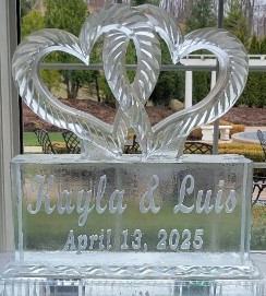 ice matters detailed linking hearts on large base with snowfilled names and date