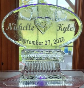 ice matters horizontal oval with snowfilled names ad date and carved heart accents