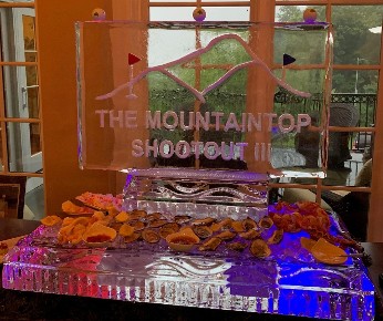 ice matters - snowfilled logo with sand colored flags on back of 40 inch tray