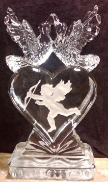 Lovebirds on Solid Heart with Snowfilled Cupid