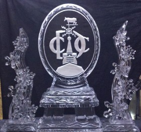 Snowfilled Logo with Abstract Snowflake Cluster on Each Side