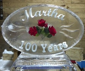 Oval Logo with silk flowers frozen into block