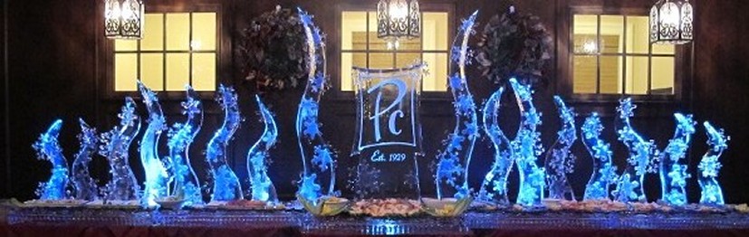 Ice Matters - 6 foot table top raw bar with abstract snowflake clusters and logo